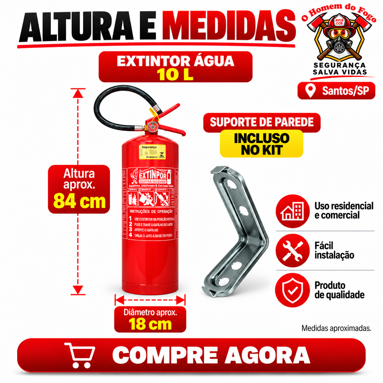 Extintor de Água pressurizada 10 litros AVCB - CLCB